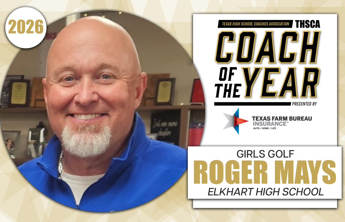 THSCAcoaches's tweet photo. ⭐CONGRATULATIONS⭐ to the 2025-26 THSCA Girls Golf Coach of the Year Award Winner presented by @TXFBinsurance, Roger Mays (@coach_mays) from Elkhart HS! A very deserving coach, congrats on a great season!⛳ #THSCACOTY https://t.co/OZmIHmGFat
