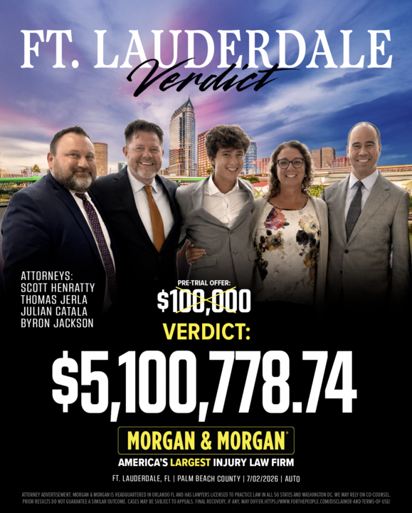 forthepeople's tweet photo. Attorney Scott Henratty, Thomas Jerla, Julian Catala, and Byron Jackson secured a $5,100,778.74 verdict for our client in Palm Beach County.

Fighting for accountability. Delivering results. #ForThePeople https://t.co/w24mCRKpJo