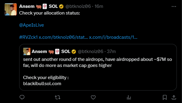 ApeIsLive's tweet photo. ⚠️ A gold verified fake Ansem account is posting fake $ANSEM airdrop tweets with malicious wallet-draining links.

A verification badge does not guarantee an account is legitimate. There is only one real @blknoiz06

RT for awareness so no one loses their funds. 🛡️ https://t.co/XCo949okbN