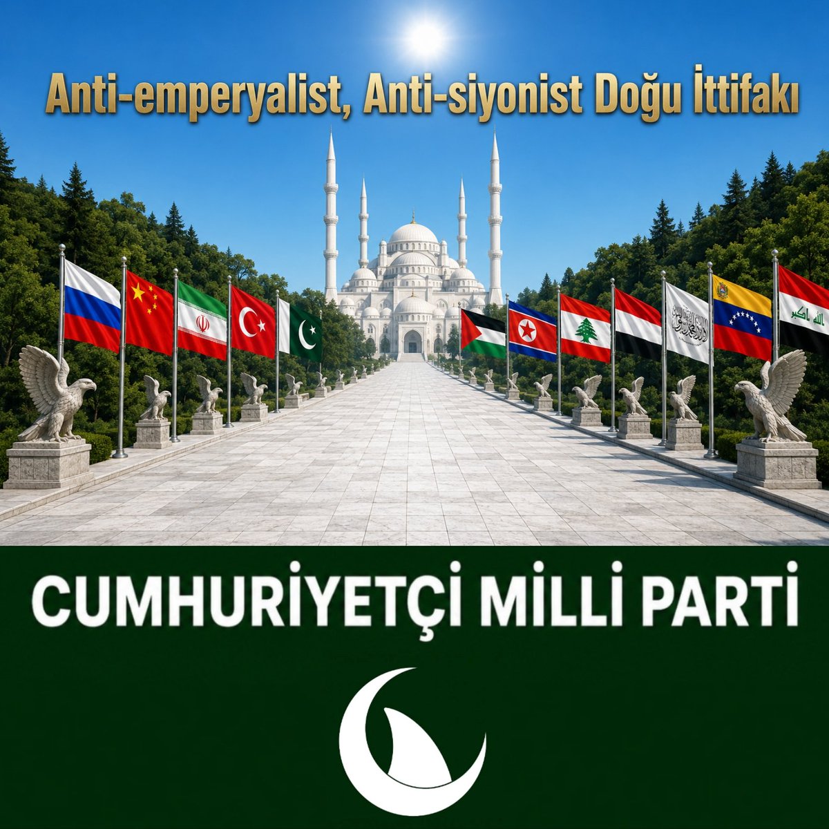 CMP_Parti's tweet photo. Partimizin dış politikadaki genel çizgisi ve duruşu aşağıdaki gibidir.

❌️ ABD, İsrail, NATO, AB

✅️ Rusya, Çin, İran, Kuzey Kore, Filistin, Direniş Ekseni 

Türkiye’nin yeri Avrupa Birliği, NATO değil; Avrasya Merkezli, anti-emperyalist, anti-siyonist, İslamî bir ittifaktır! https://t.co/jEVa8wRNpe