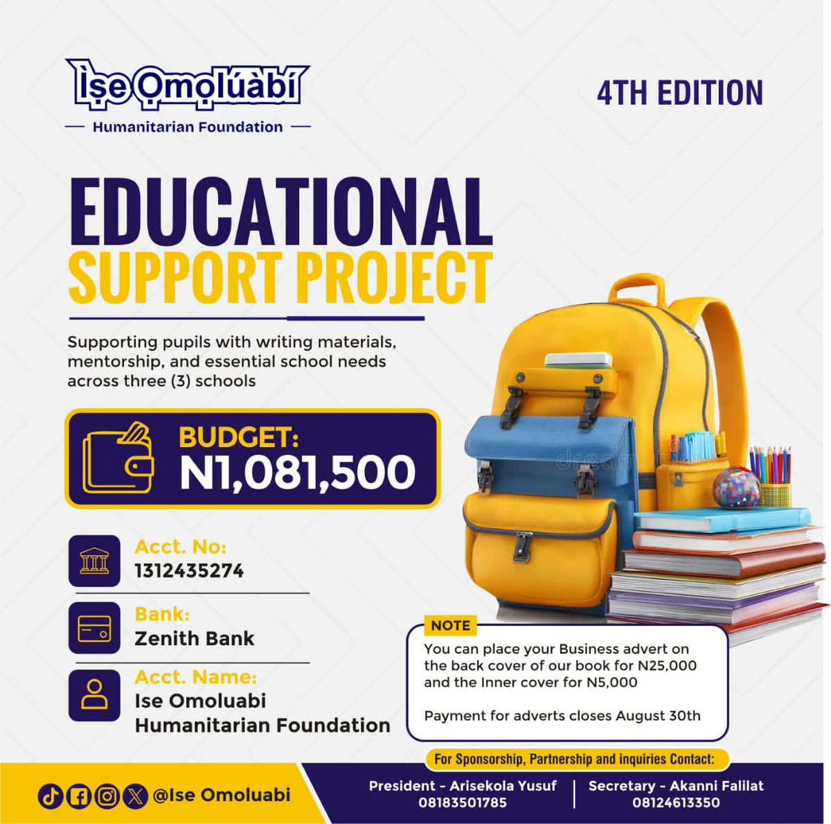 IseOmoluabi's tweet photo. Every Child Deserves a Chance to Learn.

Education is one of the greatest gifts we can give a child. Sadly, for many pupils, the absence of basic learning materials is enough to keep their dreams on hold.

This year, Ìṣe Ọmọlúàbí Humanitarian Foundation is embarking on the 4th https://t.co/nnRTZCG3bi