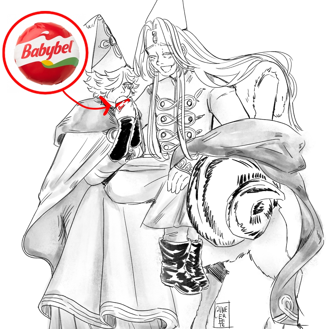 UneErmite's tweet photo. beldaruit holding babyfrey eating babybel https://t.co/OjGZODBSoJ