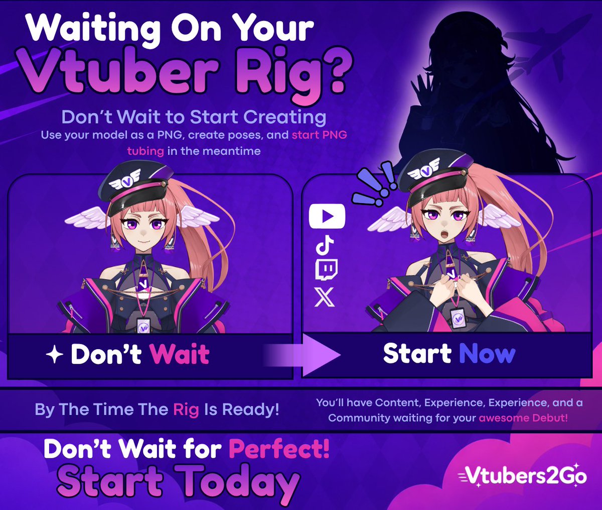 VTubers2Go's tweet photo. Waiting on your Live2D rig?
Don't put your creator journey on hold. Use your model as a PNG, to create a few expressions or poses, and Take Off Today!

#VTuber #VTuberSupport #VTuberCommunity #Vtubers2Go #Vtuberdebut https://t.co/e6t9yS5hGX