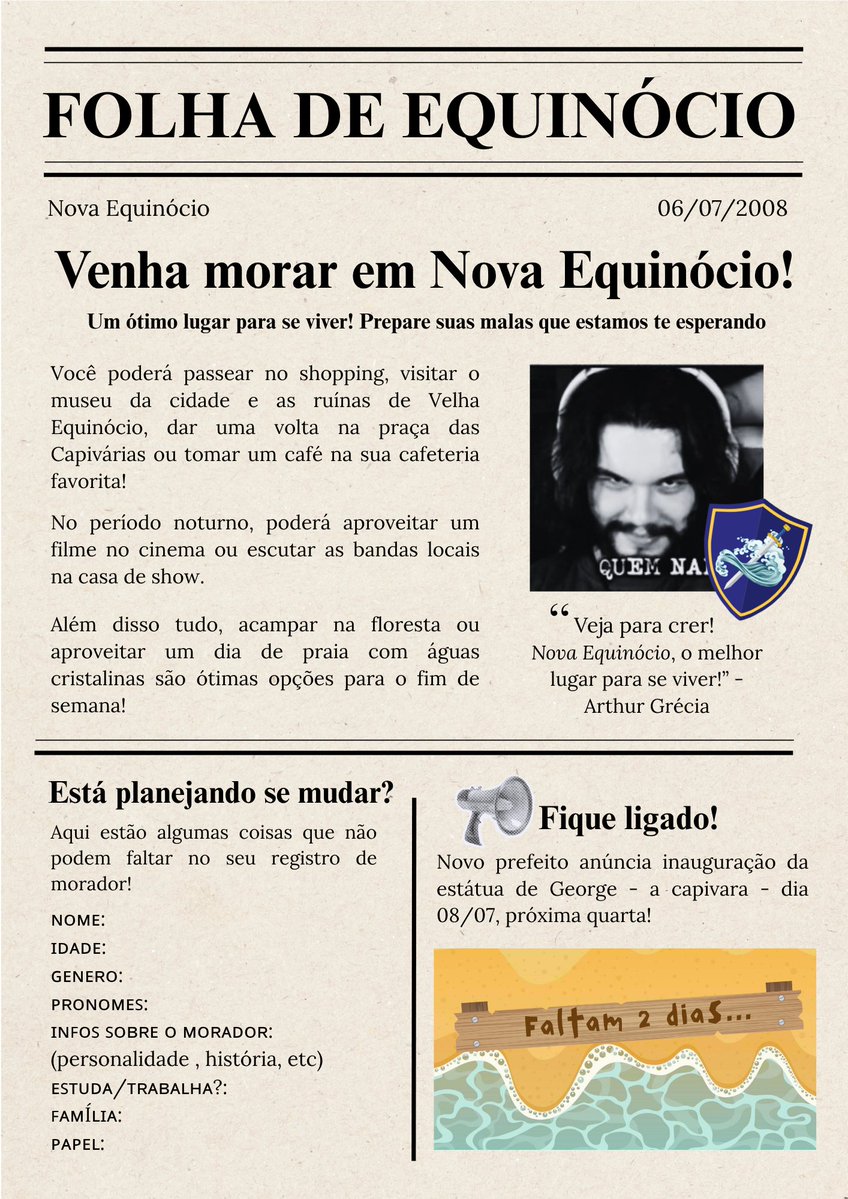 novaequinociorp's tweet photo. 🚨ANÚNCIO: Nova Equinócio, um ótimo lugar para se viver! Prepare suas malas que estamos te esperando.
(Ficha para copiar nos comentários!)

Faltam 2 dias... 🍂 #NovaEquinócio https://t.co/WGGFappK3e