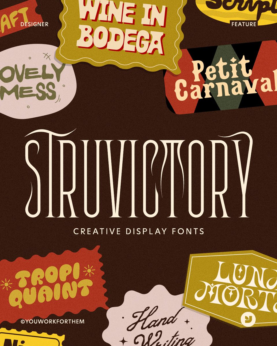 YouWorkForThem's tweet photo. Victoria Strukouskaya's solo studio brings 95 fonts to YouWorkForThem — flowing scripts, retro display, handwriting, and decorative serifs with real handcrafted warmth. 

🔗 https://t.co/vwntaM11bp

#youworkforthem #script #handwritten #brushlettering #signage https://t.co/kbfbsOGQTs