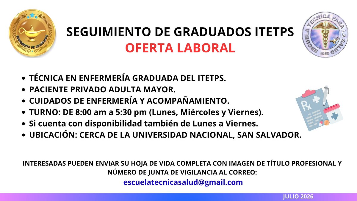etps1010's tweet photo. 🔴OFERTA LABORAL:
SEGUIMIENTO DE GRADUADOS ITETPS. https://t.co/61hsu5iCQI