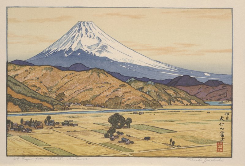 JapanTraCul's tweet photo. Mt. Fuji from Ohito, by Yoshida Toshi, 1962 https://t.co/Npu4vlcTzf
