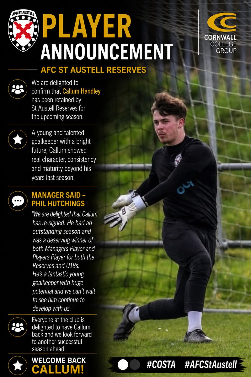 AFCSTAUSTELL's tweet photo. Player announcement for the reserves #costa #playeroftheyear https://t.co/Hve1JqLyET