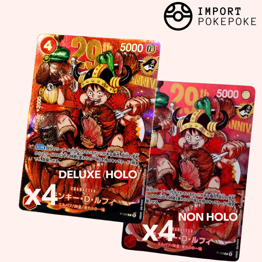 SoltoshiNaka's tweet photo. Promo Weekly Shonen Jump (P-159) - Luffy 29th Anniversary - One Piece Card Game

Je viens de chopper 9x Deluxe Holo + 9x NON Holo
Proposez moi un prix je vous en vend quelques unes quand c'est livré en Décembre https://t.co/hQdGfOI5NY