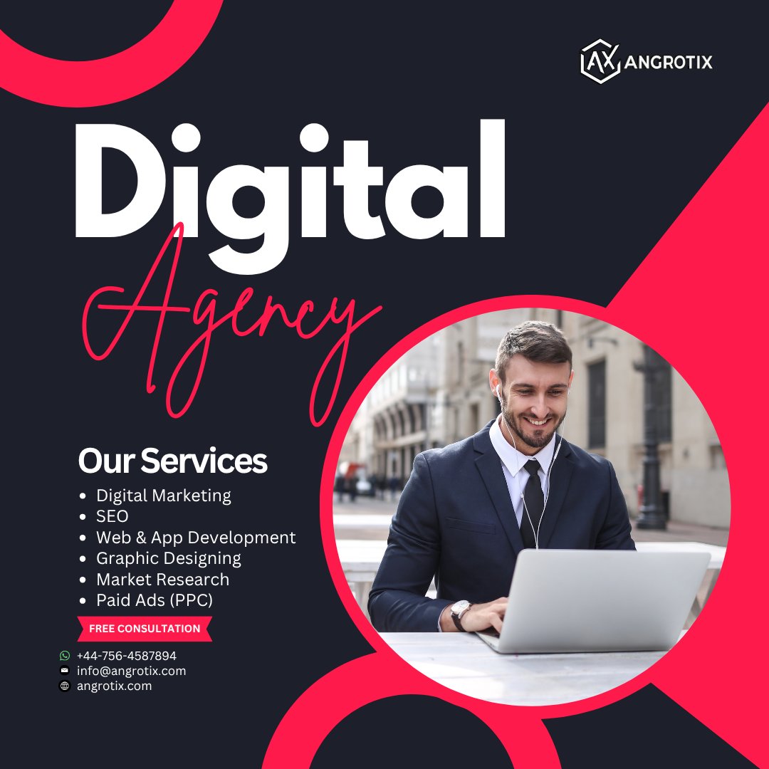 angrotix's tweet photo. OUR SERVICES
Digital Marketing
SEO
Web &amp; App Development
Graphic Designing
Market Research
Paid Ads (PPC)

Free consultation with Angrotix

#Angrotix #DigitalMarketing #GEO #SEO2026 #AEO #WebDevelopment #AppDevelopment #SocialMediaMarketing https://t.co/4KeYLOseSR