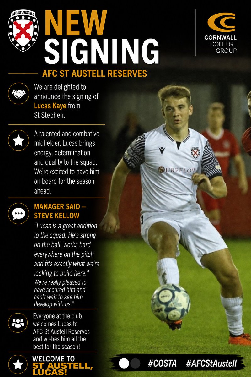 AFCSTAUSTELL's tweet photo. Start of the incomings for the reserves #costa https://t.co/ZgGJFsiBsS