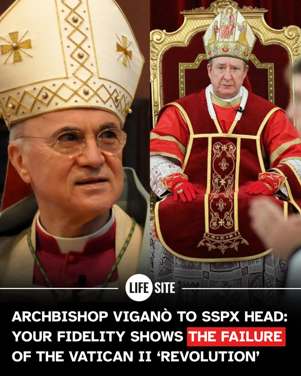 LifeSite's tweet photo. Archbishop @CarloMVigano has written an open letter to the superior general of the @SSPXEN declaring that the Society’s “fidelity” amid its announced excommunication shows the failure of the “revolution” of Vatican II.

https://t.co/xXYV2AxTRm https://t.co/Zfu3La9mkU