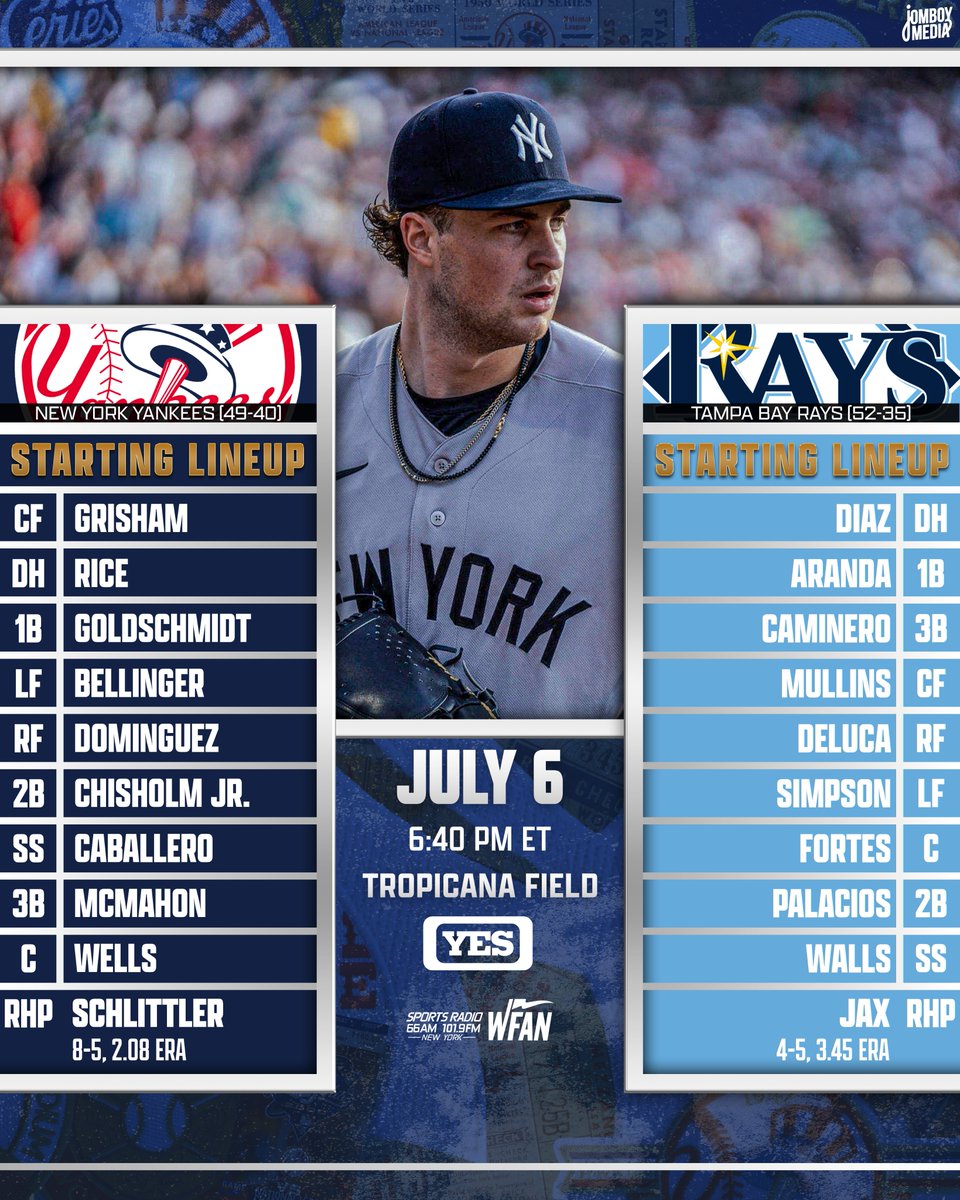 TalkinYanks's tweet photo. Yankees start a big four-game set on the road against the Rays, who currently lead the AL East by four games https://t.co/WSocOaHXSm