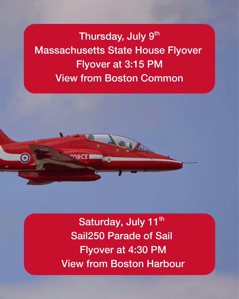 UKinBoston's tweet photo. See the Royal Air Force Red Arrows this week in Boston! @rafredarrows https://t.co/ey2KlFjQWD