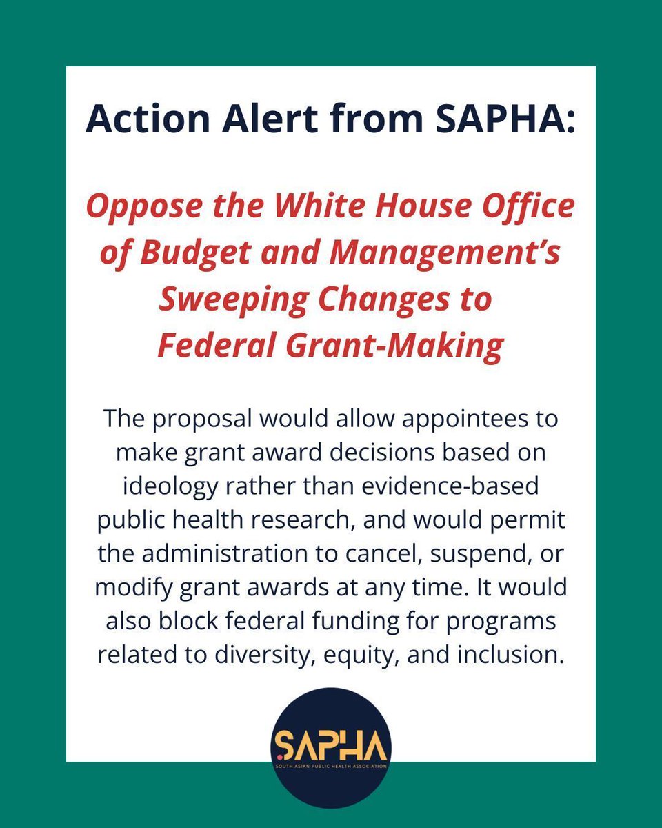 SAPHAinfo's tweet photo. #ACTIONALERT: The White House #OMB has proposed sweeping changes to the federal grant-making process. Submit your comment to OMB and #oppose these changes using @PublicHealth's editable message: https://t.co/Otwl68loEr https://t.co/nFZVp3xVxj