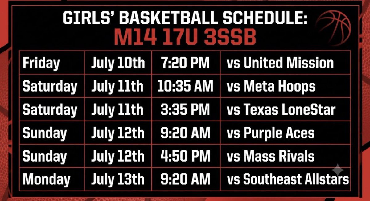 M14Hoops_Girls's tweet photo. 🔥🔥Schedule Alert 🔥🔥
✅ 17U 3SSB
✈️ Mishawaka, IN
📸 Adidas 3SSB
🗓 July 10th - 13th 
#Repthe14
@3SSBGCircuit 
@PGHByron 
@JrAllStarBB 
@MMBR_CoachGBell 
@MHS_Girls_ https://t.co/MzVZMLH8Fv