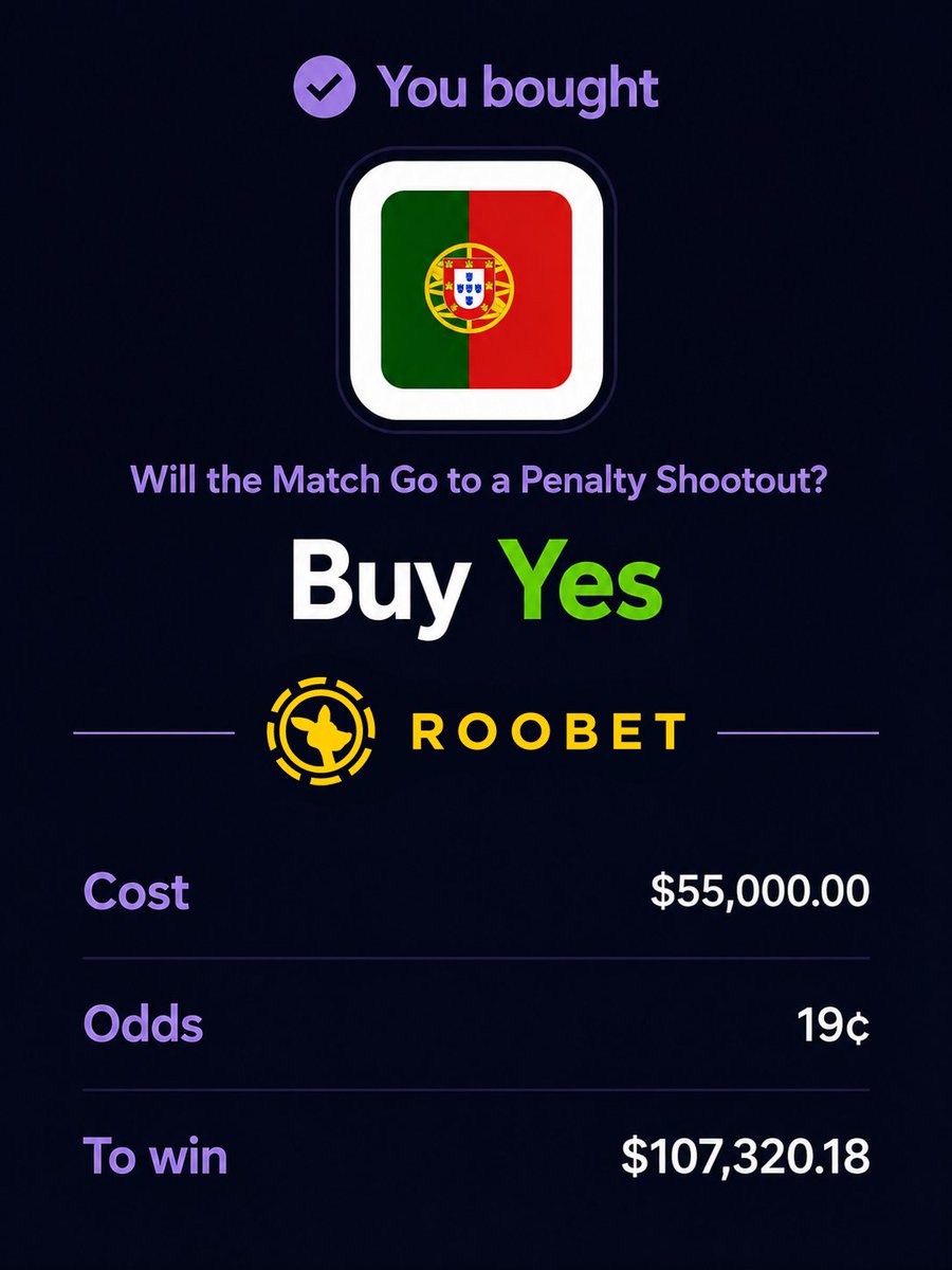 Roobet's tweet photo. Portugal and Spain are tied at Halftime

This trader is 1 half away from a generational prediction on Roobet https://t.co/8wA8xrUSlW