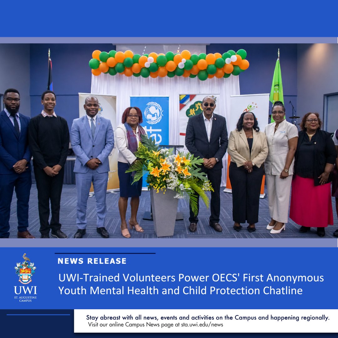 UWI_StAugustine's tweet photo. #News UWI-trained volunteers are supporting the OECS first free, anonymous, text-based mental health and child protection support service for children and young people. 

Read full release here: https://t.co/1JOuTNrl9T https://t.co/JVDMuVzMSH