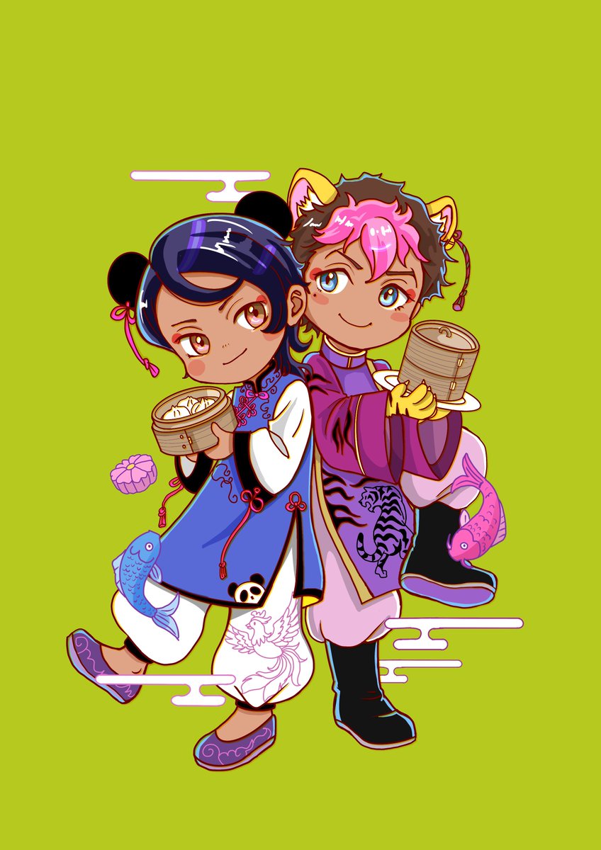 jojo_ma_al's tweet photo. 今回作ったラウグエのアクスタ、5年くらい前に似たような絵を描いてて笑った

左が🐼で右が🐯で蒸籠を持って…って全部一緒！比べると少しは絵が上達したのでは？
（🔥柱さん焦点が合ってないな）
自分のパクリだから問題無い🍑✨ https://t.co/tdcRtX3h95