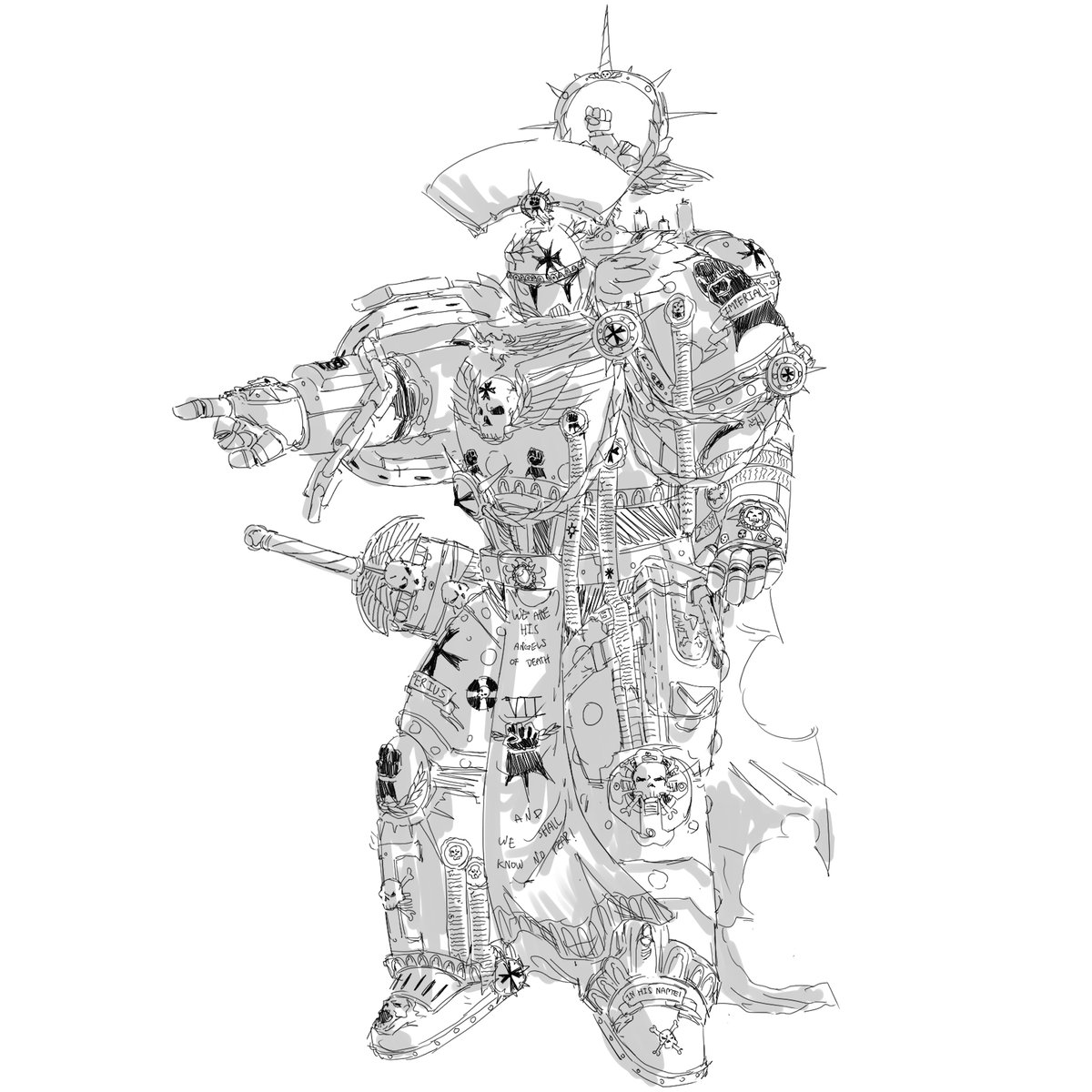 spookysaucee's tweet photo. Imperial fist captain :p not sure if im done with it, might render/ color it later #warhammer40k #spacemarine #spacemarine2 #warhammercommunity #art https://t.co/itbs9D6HbP