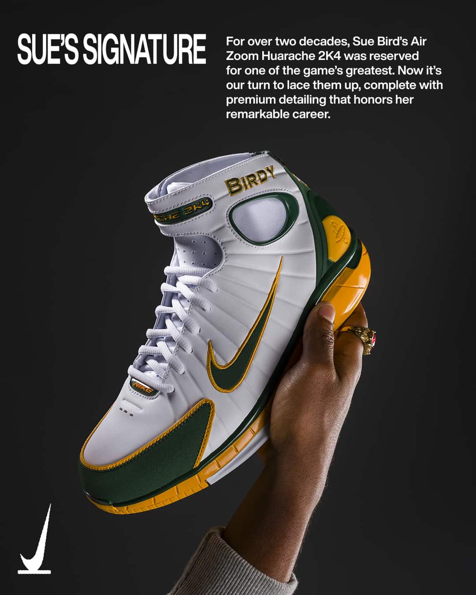 ModernNotoriety's tweet photo. Nike is dropping Sue Bird's Air Zoom Huarache 2K4 from her 2004 WNBA championship run 🏆

🗓️ July 24th
🏷️ $200 https://t.co/RzCZWSiomC