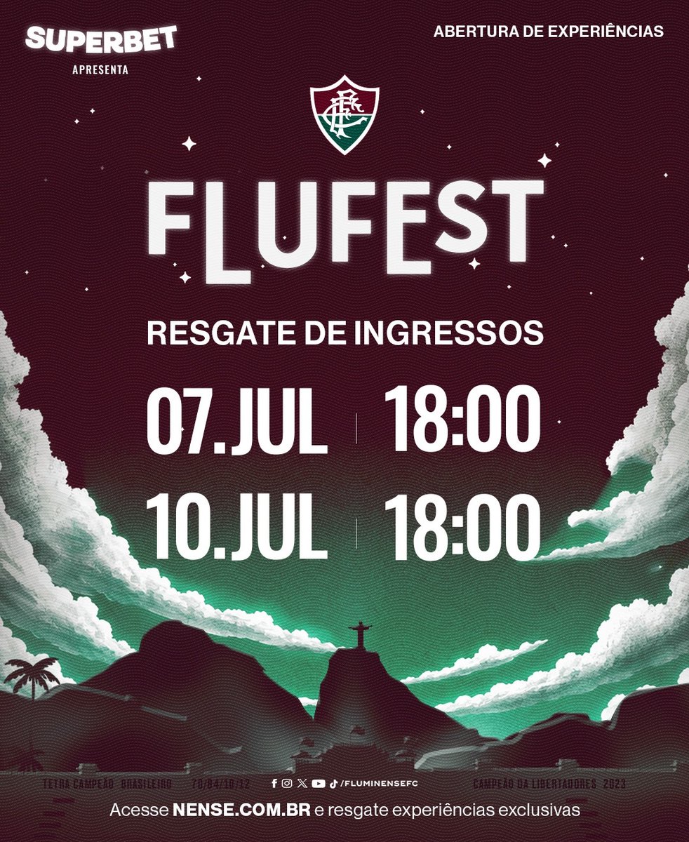SocioDoFlu's tweet photo. Atenção, Tricolor! 🇭🇺🇭🇺

A partir das 18h, acontece o primeiro resgate de ingressos da #FluFest2026! 

No dia 10/07, às 18h, teremos uma nova abertura, então fique ligado para não perder.

Para não perder essa experiência, acesse https://t.co/G9yOyxvv5n e resgate. https://t.co/pJGqmdHGlT