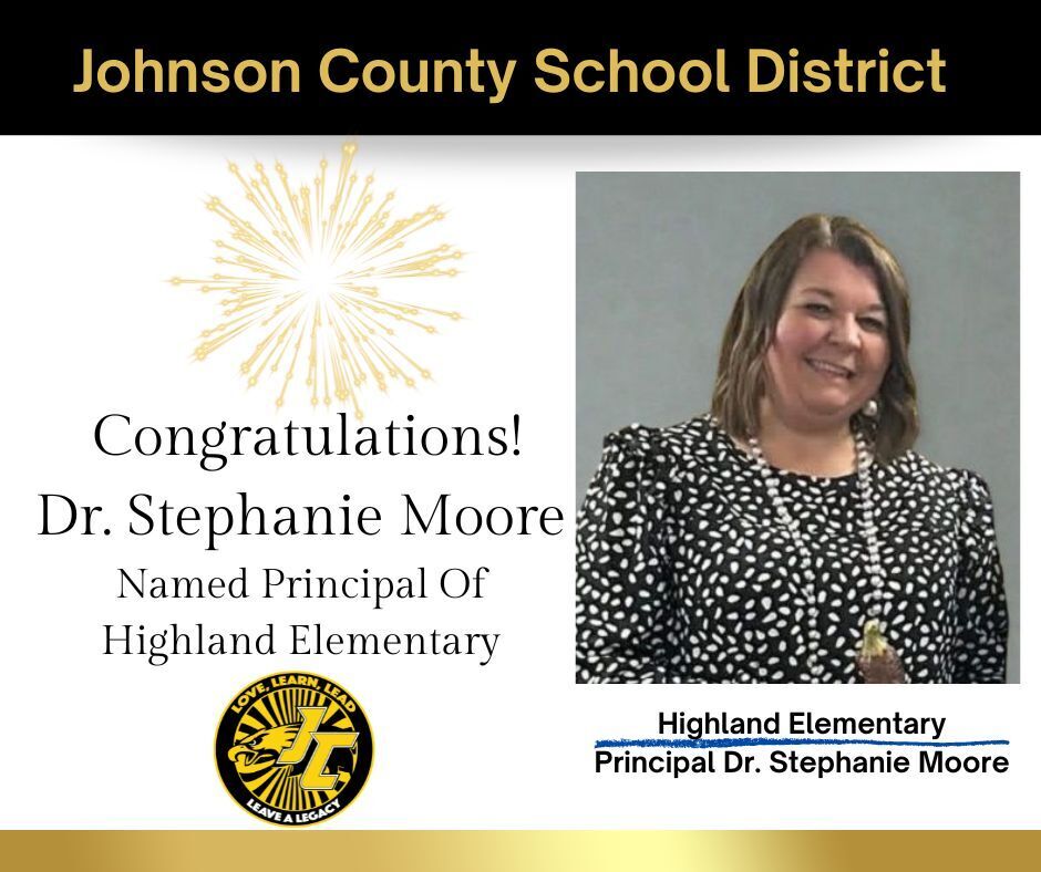 JC_Schools's tweet photo. Congratulations to Dr. Stephanie Moore on being named Principal of Highland Elementary School! https://t.co/iubncHJI26 https://t.co/JRz6LY1uTH