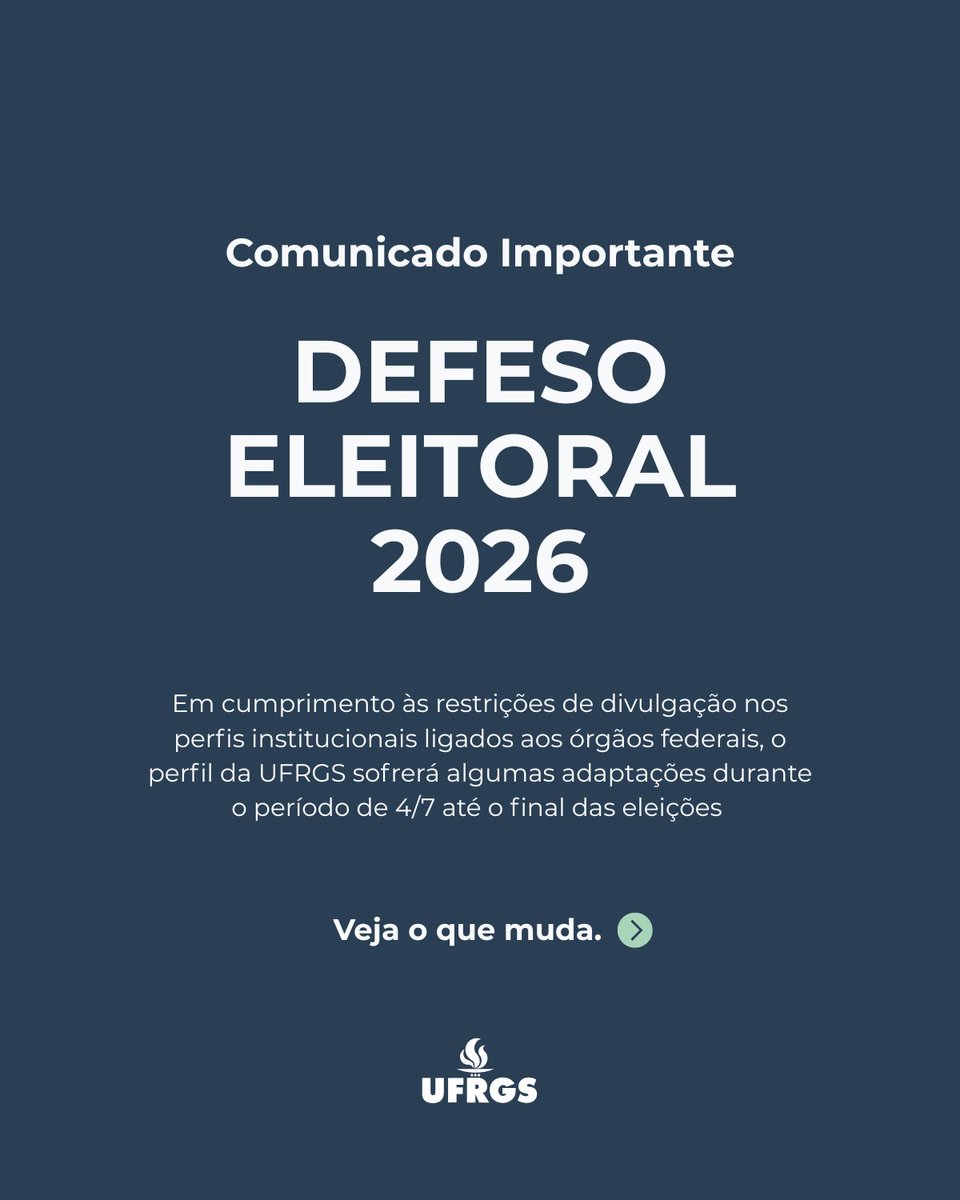 ufrgsoficial's tweet photo. 📢 Comunicado importante - Defeso Eleitoral
Saiba mais em: 
https://t.co/93JP0E0PmU https://t.co/LrEPR190yO