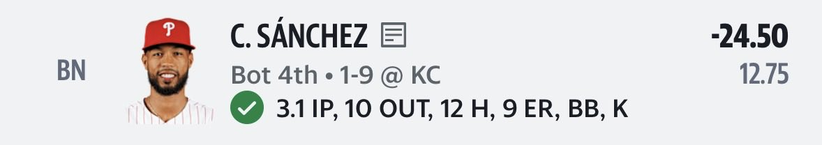 edwardjdewitt's tweet photo. @Jeff_Erickson I have him in both of my leagues. The randomness of this day game and the busy Monday after the holiday had me totally space and leave him on my bench. 😂 https://t.co/PMt2U7dZkb