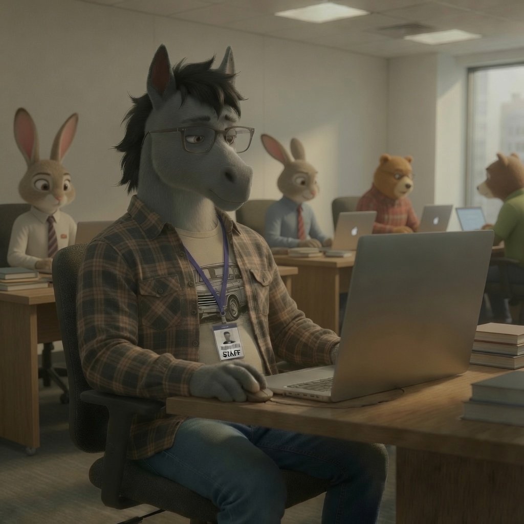 Maurici47597012's tweet photo. Well, that's better. Just a little phone call to our manager and problem solved !
#OfficeHell #FurryAI #FurryHorse https://t.co/yjoucFW2Fe