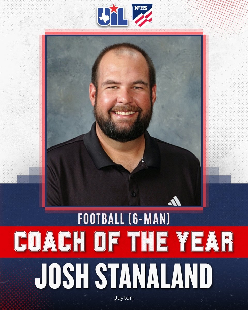 uiltexas's tweet photo. ⭐️ Champion Coaches: Spotlight Series ⭐️

Josh Stanaland has led his alma mater, Jayton High School, to a 150-54 record in 16 seasons as head coach, highlighted by back-to-back 15-0 state championship seasons in 2024 and 2025.

#ExcellenceEveryDay https://t.co/8ZKZDuRK2C