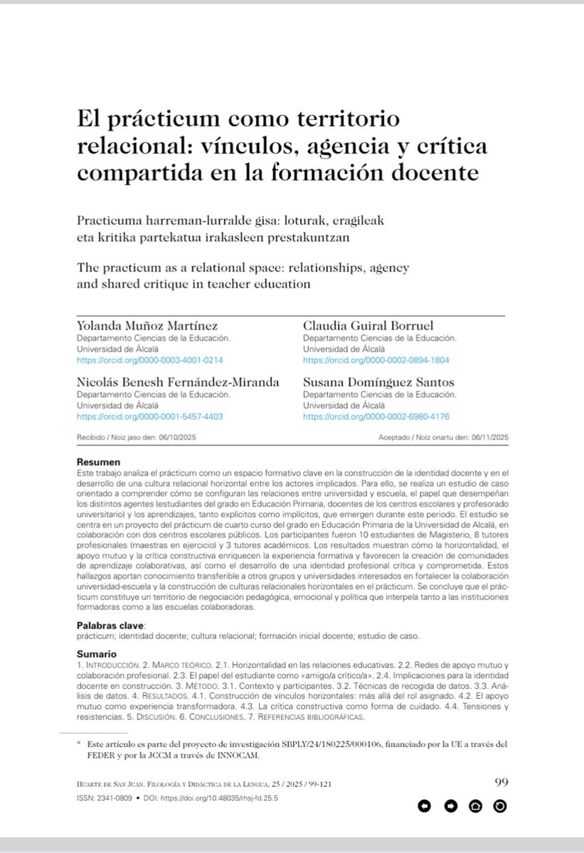 DIDISEUAH's tweet photo. Publicamos el artículo: El prácticum como territorio relacional: vínculos, agencia y crítica compartida en la formación docente: https://t.co/HcNtRH6I7X
#practicum #formacióninicialdocente https://t.co/Gj67fXcKOs