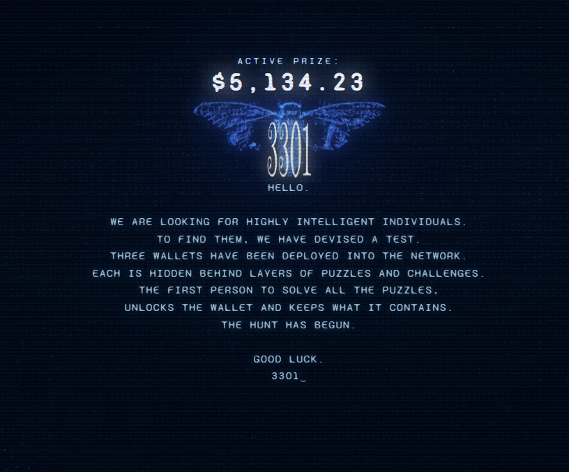 ronxbt's tweet photo. $3301 might be the most slept-on game in the trenches:

→ 3 real wallets, deployed on-chain
→ each funded, and the prize grows as the coin grows
→ solve the cipher, unlock it, keep what's inside
Cicada 3301 - but the treasure is real. 🦗

@3301coin @solana @blknoiz06 https://t.co/Pz759ARdgp