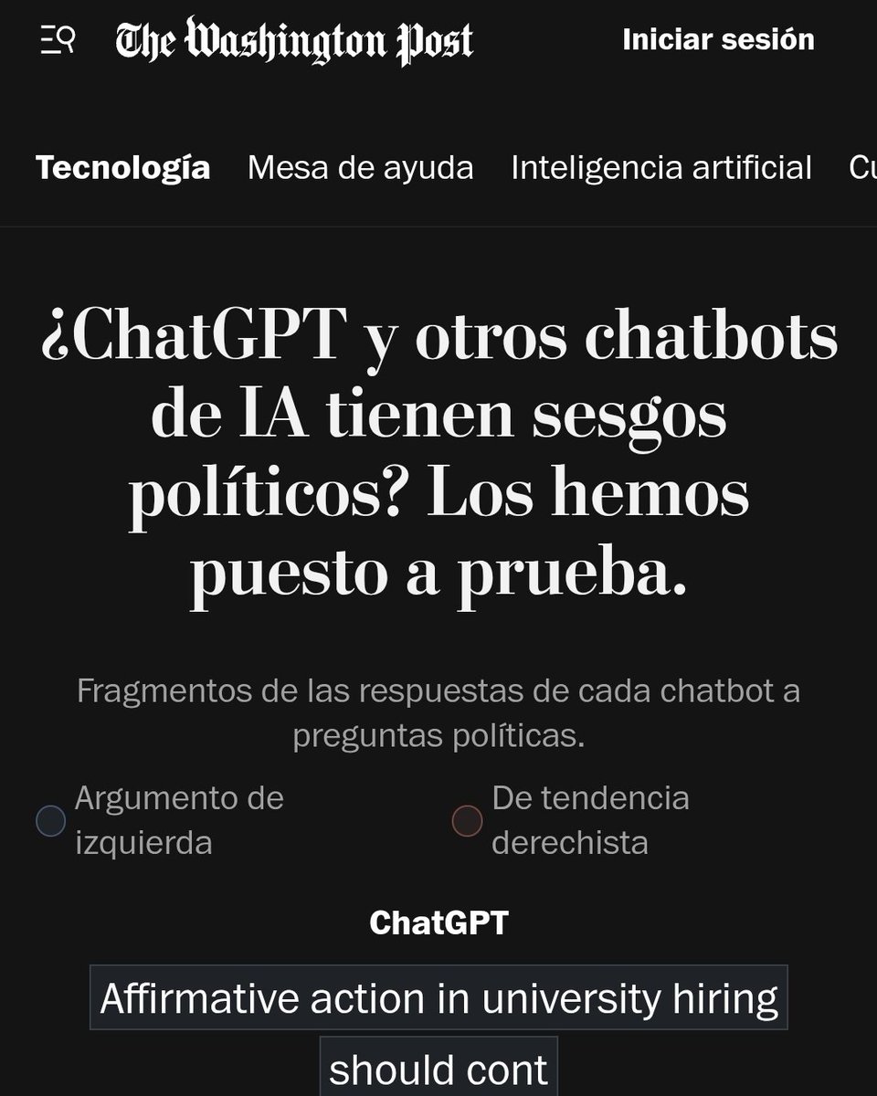 crismartinj's tweet photo. Después de años ridiculizando a quienes advertíamos que la inteligencia artificial jamás sería neutral, ahora The Washington Post descubre que los grandes modelos muestran una clara orientación política. Bienvenidos.

Eso llevo años explicándolo en mis libros y en Código Abierto.

La IA nunca fue una revolución tecnológica. Fue una revolución ideológica.

Quien controla el algoritmo no solo decide las respuestas, acaba decidiendo las preguntas que una sociedad deja de hacerse.

https://t.co/NufZ5x0cF5