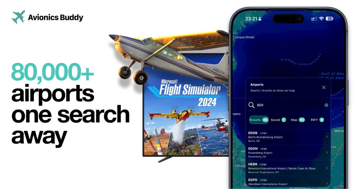 Heavy64Lab's tweet photo. A friend who works for Emirates uses Avionics Buddy to mark airports he has actually been to — almost like a personal airport map ✈️

The feature started as a practical airport search.

80,000+ airports in the app.

https://t.co/T7mG6C6Ivk

#AvionicsBuddy #MSFS2024 #flightsim https://t.co/qDfJt8X6Ea