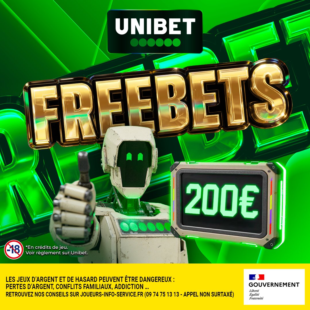 UnibetFrance's tweet photo. 5 x 40€ de Freebets à gagner pendant la MT 🤑

🤖 RT/Follow + #FreebetUnibet
🍀 TAS à la fin du match https://t.co/kCTViSk19x