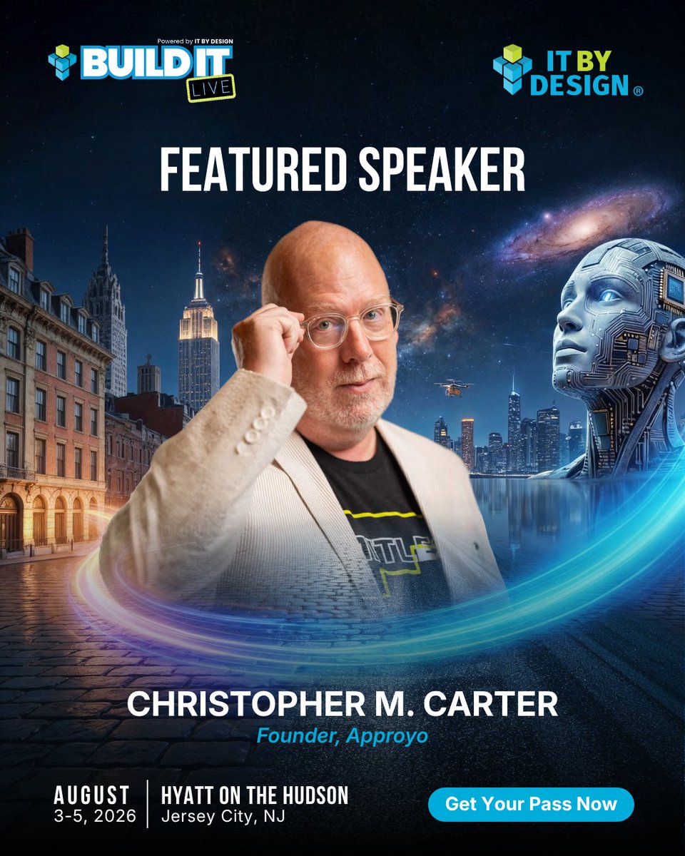 BuildIT_U's tweet photo. Christopher M. Carter joins Build IT LIVE 2026 to share how MSPs can turn AI into practical business outcomes.
August 3–5, Jersey City: https://t.co/t1ZvSaCztL
@Approyo
#BuildITLIVE #AI #MSPLeadership https://t.co/jndUgmLJZ1