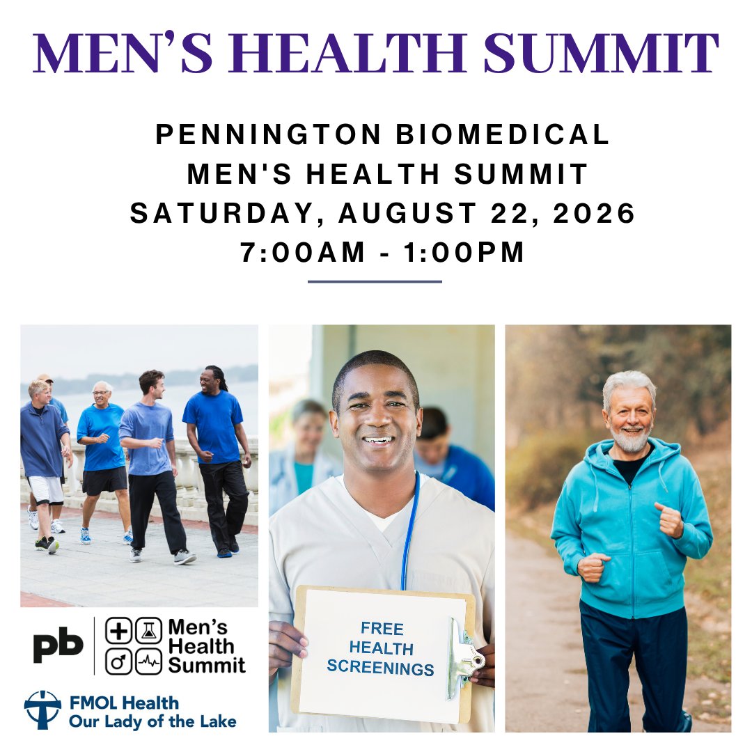 PBRCNews's tweet photo. YOU’RE INVITED to our 2026 Pennington Biomedical Men’s Health Summit happening on Saturday, August 22. For more info or to register, please visit https://t.co/JPqE94Hbt8 https://t.co/qpm2xYr0Y1