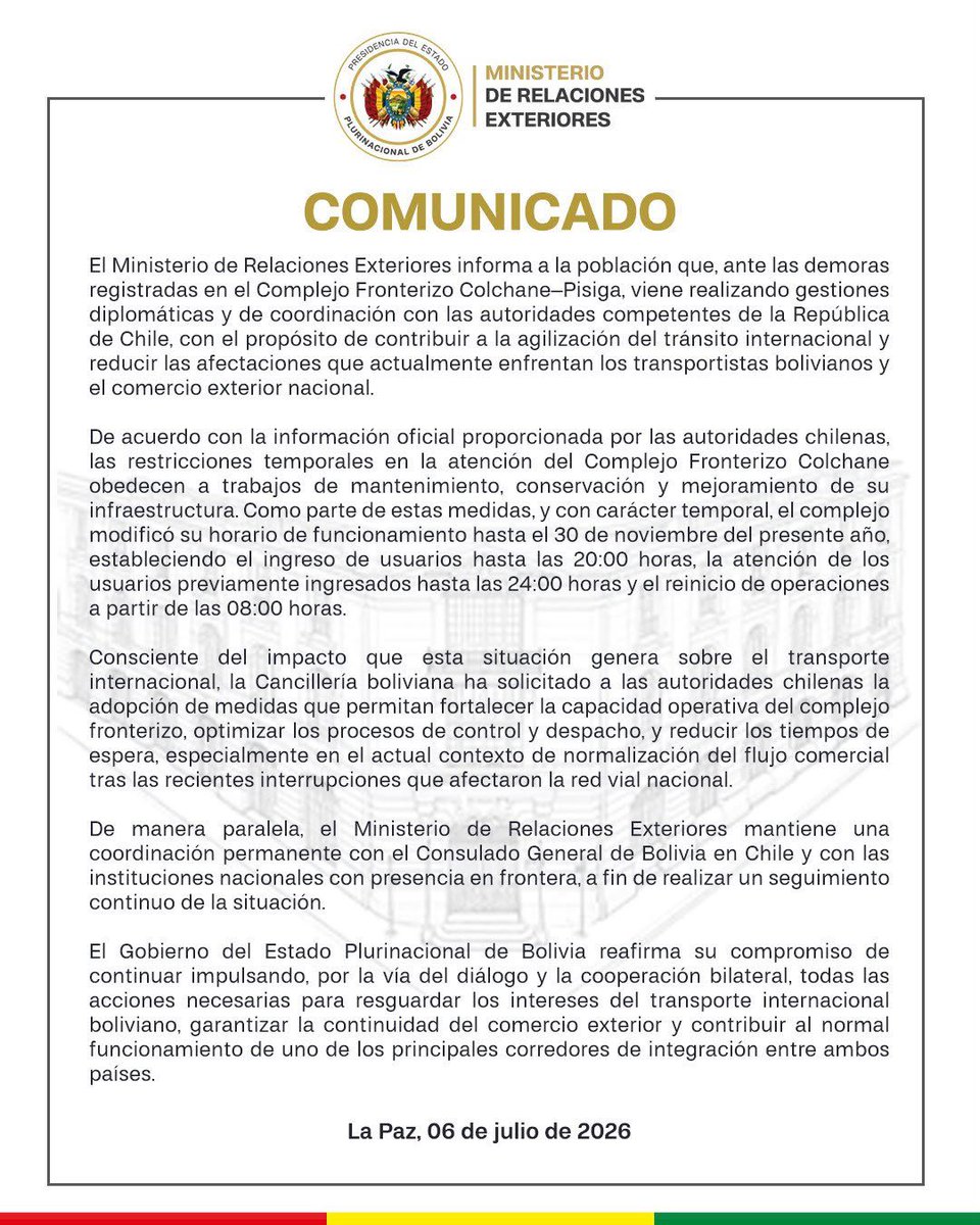 MRE_Bolivia's tweet photo. #Comunicado https://t.co/BfTspvKGiv