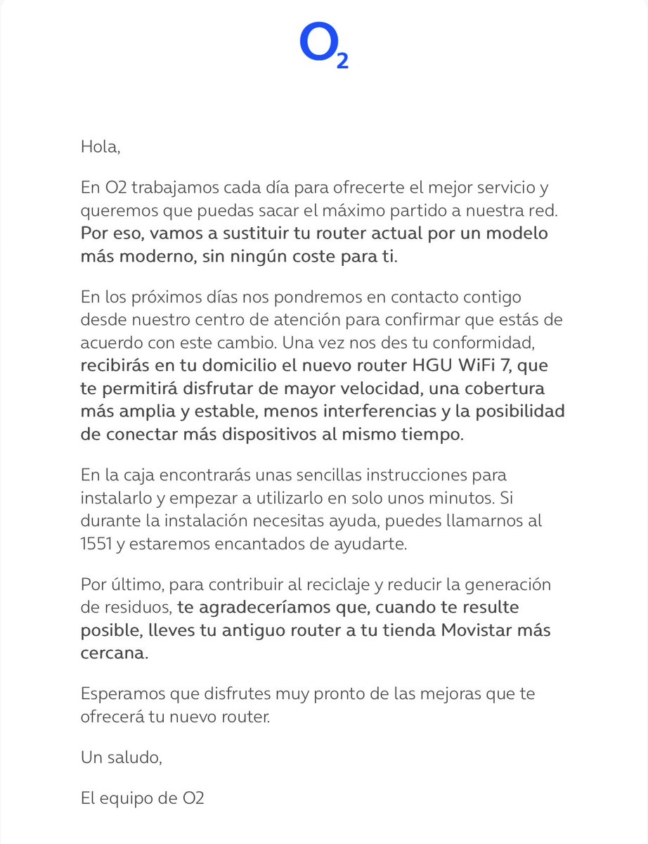 chavylh's tweet photo. @o2es pues lo acabáis de volver a conseguir mis dieces, en el último periodo la verdad que estaba descontento conseguir vuestro router antiguo y obsoleto, pero acabo de recibir un Mail que me hace retirar lo dicho, esperando ese HGU WiFi 7 con muchas ganas :) https://t.co/KoaJW4Rr75