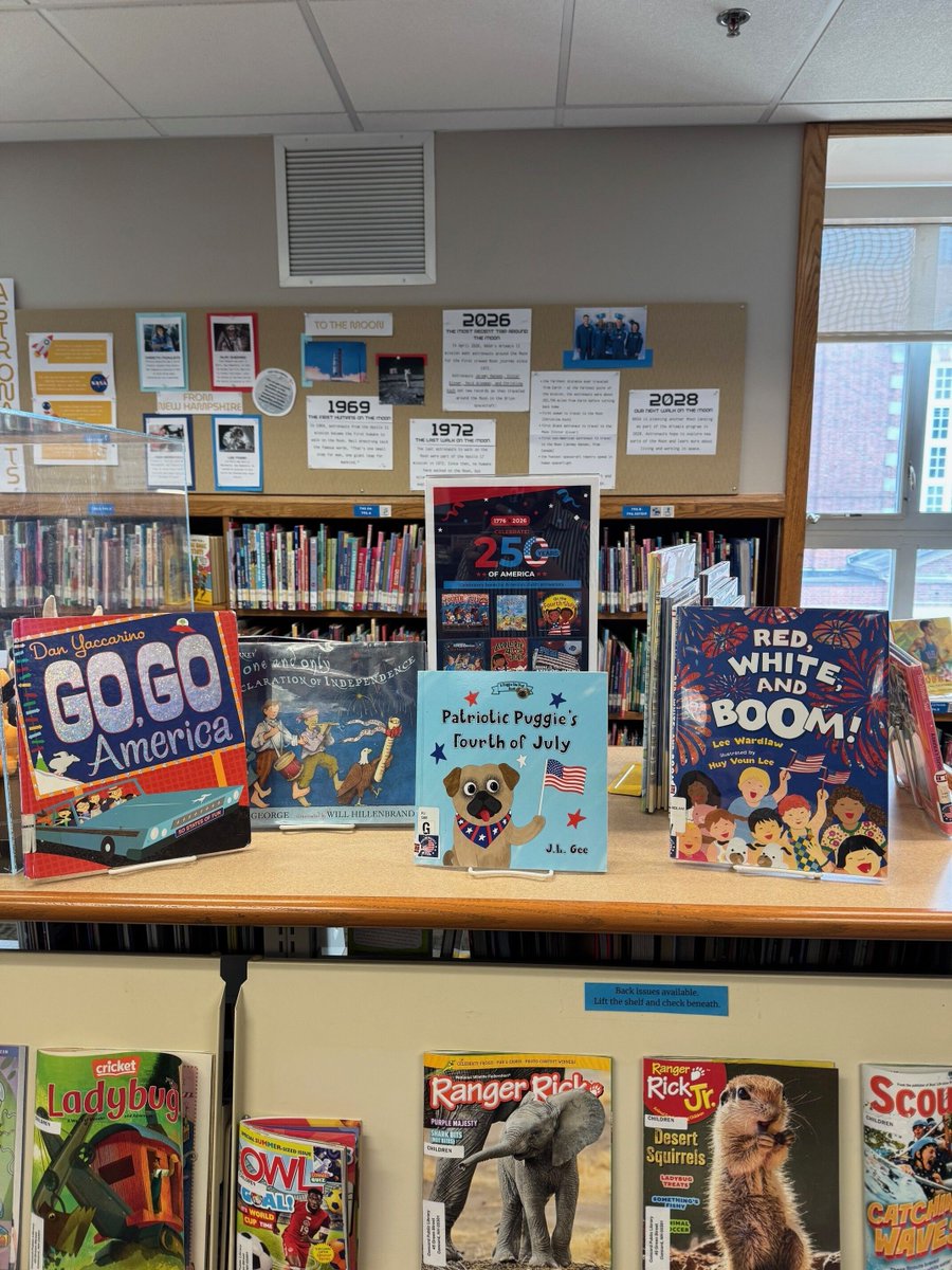 ConcordNHLib's tweet photo. July 4th may be over, but we're celebrating America's 250th anniversary all month long with our book displays. Come grab a book and celebrate with us! https://t.co/sQmzvB6y7H