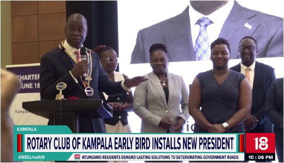 nbstv's tweet photo. The Rotary Club of Kampala Early Bird has installed Sam Ntulume as its seventh president, succeeding Victoria Kayagga Kigundu in a leadership transition that signals a renewed commitment to community service and transformational impact.

@victor_tayebwa 

#NBSLiveAt9 #NBSUpdates https://t.co/qziuEKVmI8