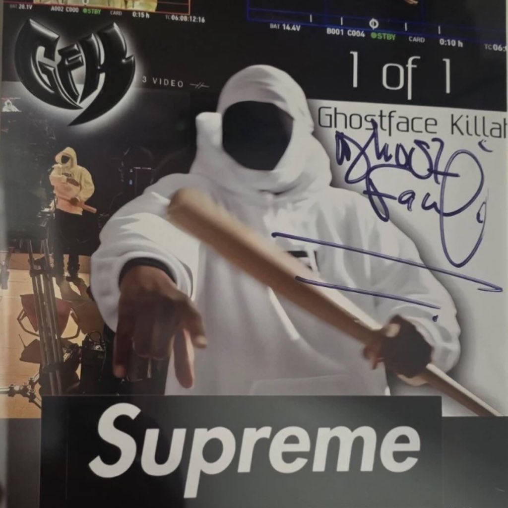 Ovrnundr's tweet photo. The box logo hooded sweatshirt as well as the mask worn by Wu Tang Clan artist Ghostface Killah are reportedly for sale on eBay with an asking price of $20,000 USD 🔪 https://t.co/fjq90ru3Or
