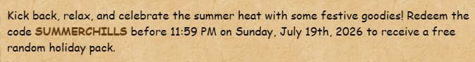 HuntDawg6821's tweet photo. Happy Yuletide! Use code "SUMMERCHILLS" for a free random holiday pack! Yes, Yuletide is back in the Spiral! #Wizard101 https://t.co/FNFy4W6zFo