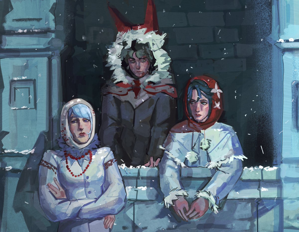 lebermer's tweet photo. this trio jshzjcjz :ppp #genshinimpact #alyosha #odetta #vodyanitsa #snezhnaya https://t.co/yNpkR3dRJN