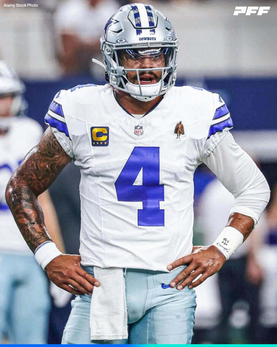 PFF's tweet photo. Dak Prescott’s PFF Ranks When Under Pressure Last Season:

⭐️ PFF Grade: 1st
⭐️ Completion Rate: 1st
⭐️ Passing Yards: 1st https://t.co/O7hCkMrMHR