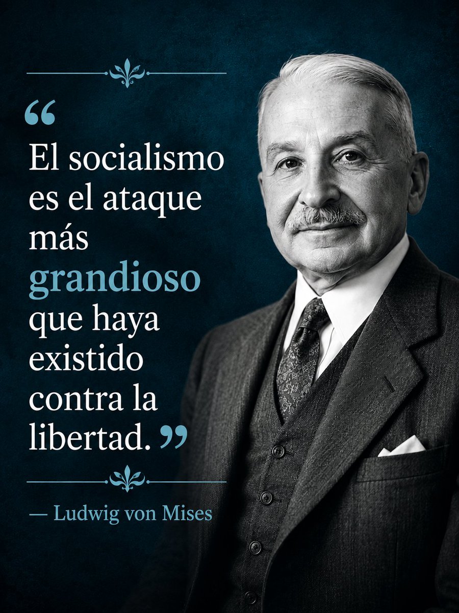 MJMendezCasarie's tweet photo. Para Mises, cada avance del socialismo implica un retroceso de la libertad. Cuanto más poder concentra el Estado para decidir por las personas, menos espacio queda para elegir, producir, emprender y vivir según los propios proyectos. https://t.co/RRSQTgkYgq