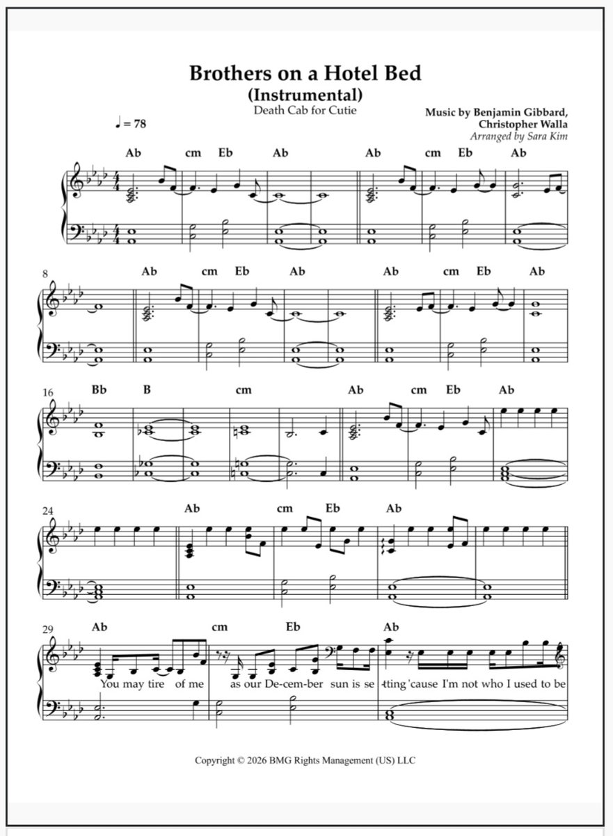 biopixie's tweet photo. My instrumental arrangement of Death Cab for Cutie's "Brothers on a Hotel Bed": https://t.co/QqYzGoynjq @dcfc #sheetmusic #pianocomposition https://t.co/lOLboWA28n