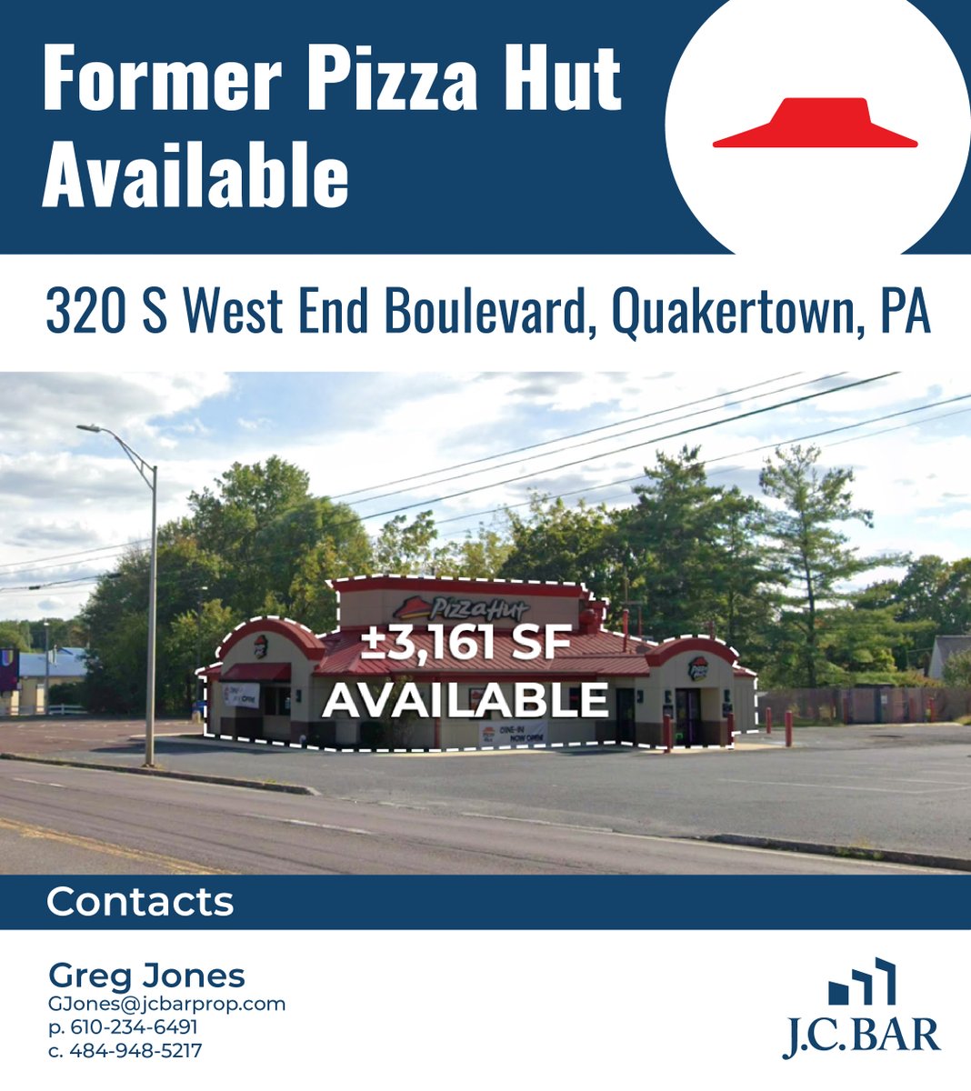 JCBARProp's tweet photo. 3,161 SF Former 2nd Gen Restaurant is AVAILABLE in Quakertown, PA at 320 West End Boulevard, Route 309! For more info contact Greg Jones today!

https://t.co/zOL6ZpT46k

#commercialrealestate #cre #retailrealestate #brokers #leasing #forsale #quakertown #pennsylvania #pa https://t.co/JTCmZq4TDP