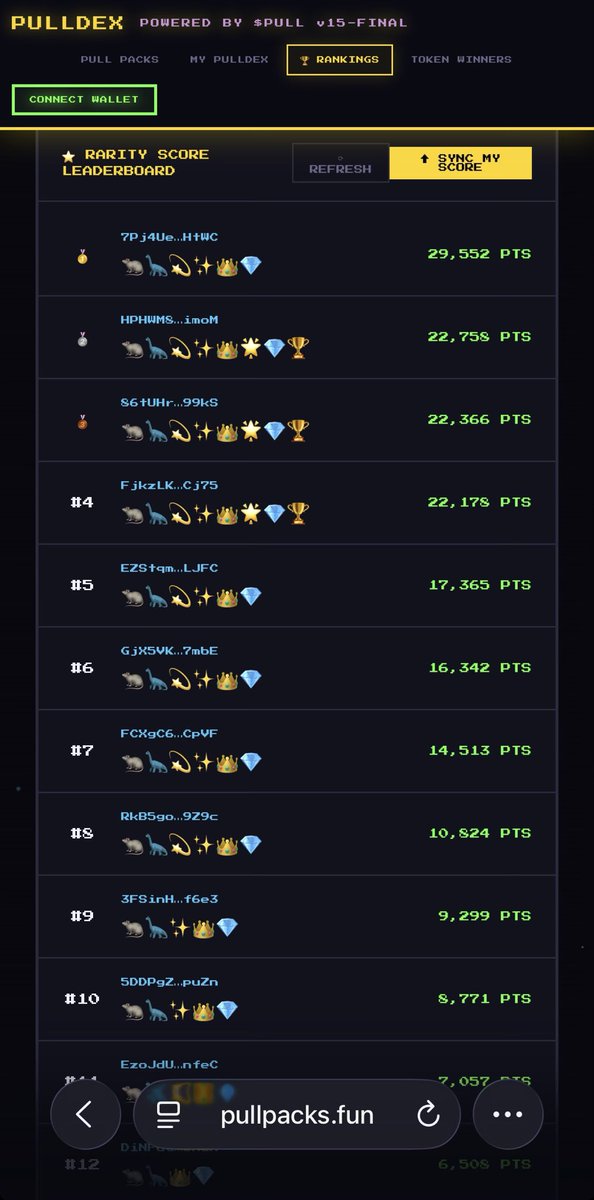 JimmyTickets33's tweet photo. Who has been using the PullDex⁉️ Leaderboard currently has only 18 of our 121 holders…not only do your .147+ $SOL buys give you a chance to win free $PULL tokens but we will start to use these Leaderboards as another way to reward holders. I will have @grok randomly select three addresses from the updated leaderboard to win 100,000 tokens each during our Space to $PULL the rest of our slabs tomorrow evening, 7/7. Check out the PullDex ASAP and claim your tokens‼️